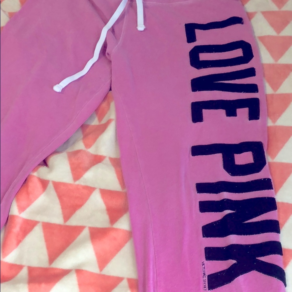 Pink PINK Sweatpants with black love pink decals